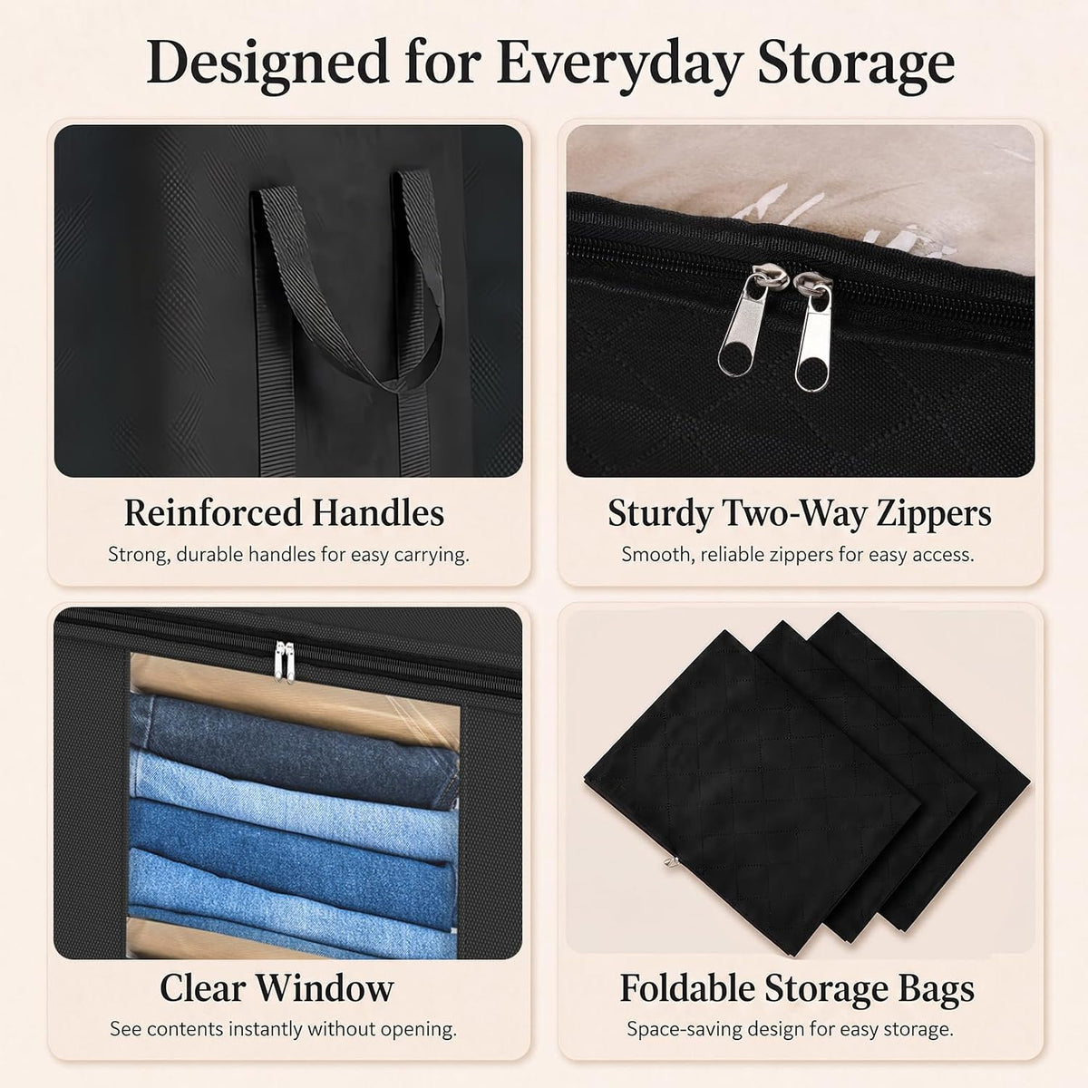 Blanket Storage Bags 120L for Comforter Clothes Bedding 2 Pack Black