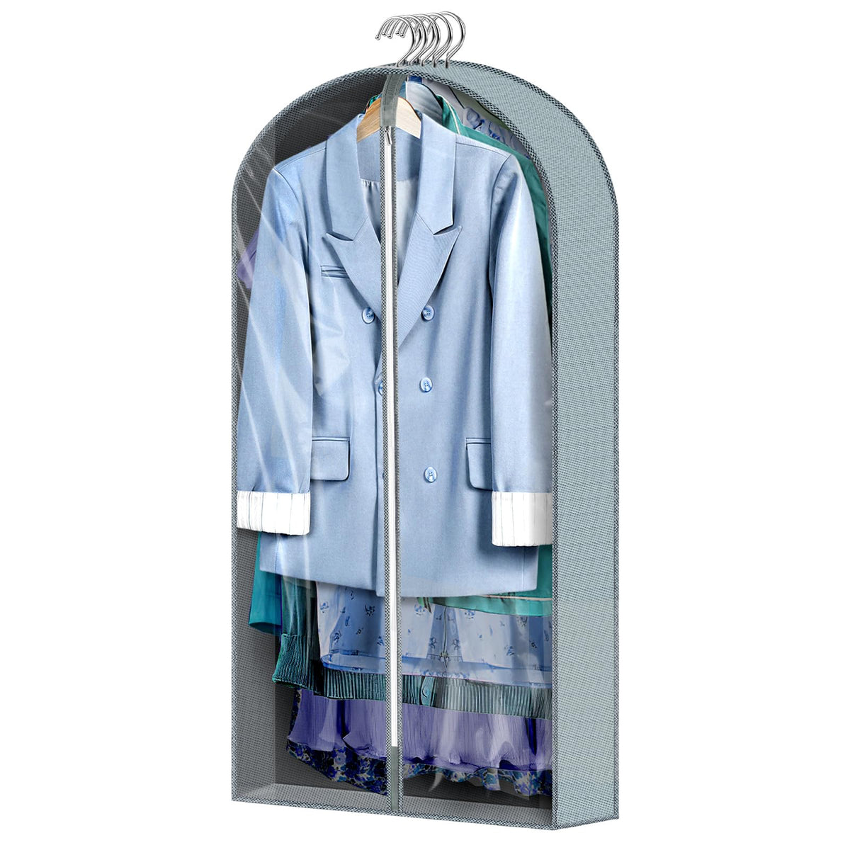 6 Pcs 60" Garment Bags for Hanging Clothes, Clear Suit Bags for Closet Storage Clothing Storage, Garment Bags Shoulder Covers with 4" Gussets for Coats, Jackets, Shirts and Sweater