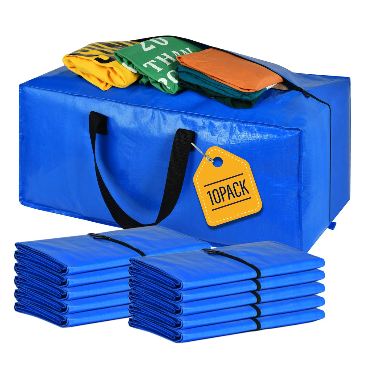 Heavy Duty Blue Moving Bags with Strong Zipper Handles Backpack Straps