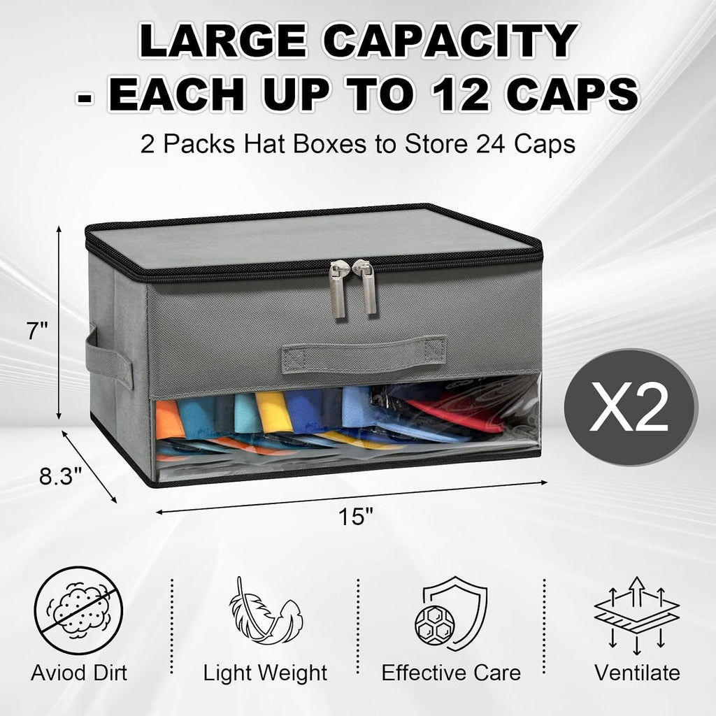 2 PCS Stackable Hat Storage for Baseball Caps, Hat Organizer Box for Closet