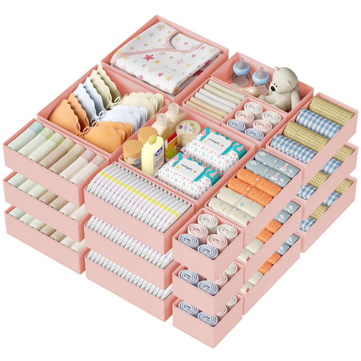 DIMJ Drawer Organizer Clothes - 20 Pack Closet Drawer Organizer Bins for Baby Clothes Storage, Fabric Dresser Organizer for Nursery Bedroom, Foldable Small Drawer Dividers for Underwear Socks