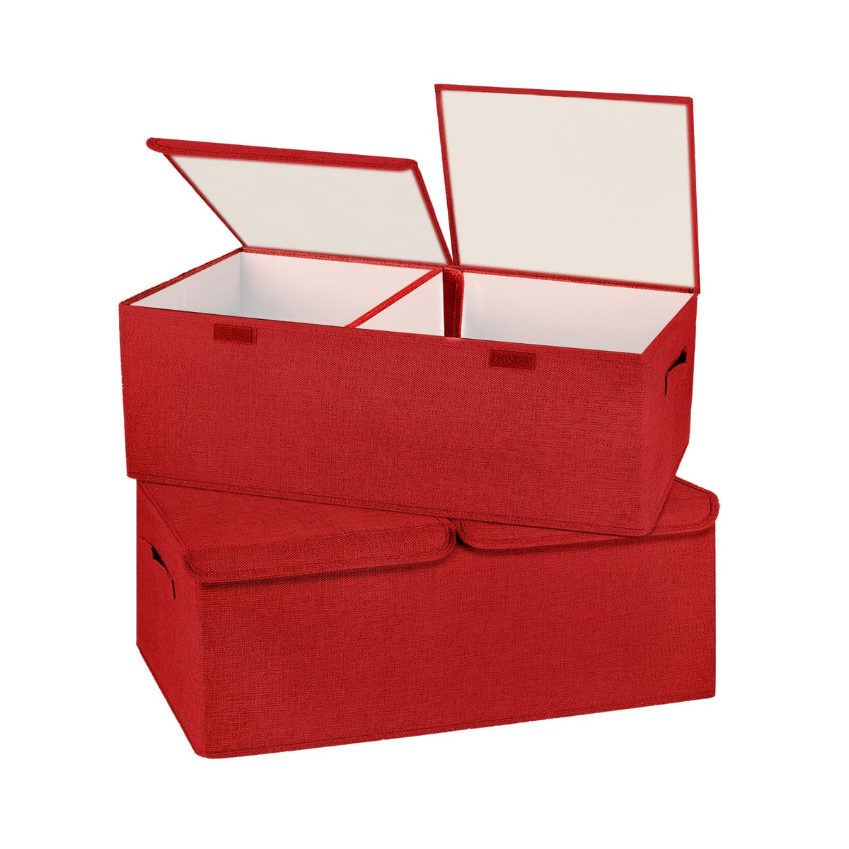 2 Pack Large Storage Boxes with Lids and Handles, Collapsible Linen Storage Bins Organizer Containers Baskets Cube with Removable Divider for Home Bedroom Closet Office (Cream, Small)