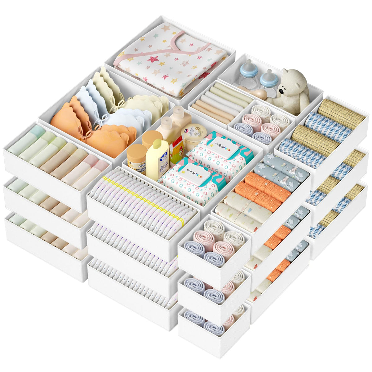 DIMJ Drawer Organizer Clothes - 20 Pack Closet Drawer Organizer Bins for Baby Clothes Storage, Fabric Dresser Organizer for Nursery Bedroom, Foldable Small Drawer Dividers for Underwear Socks