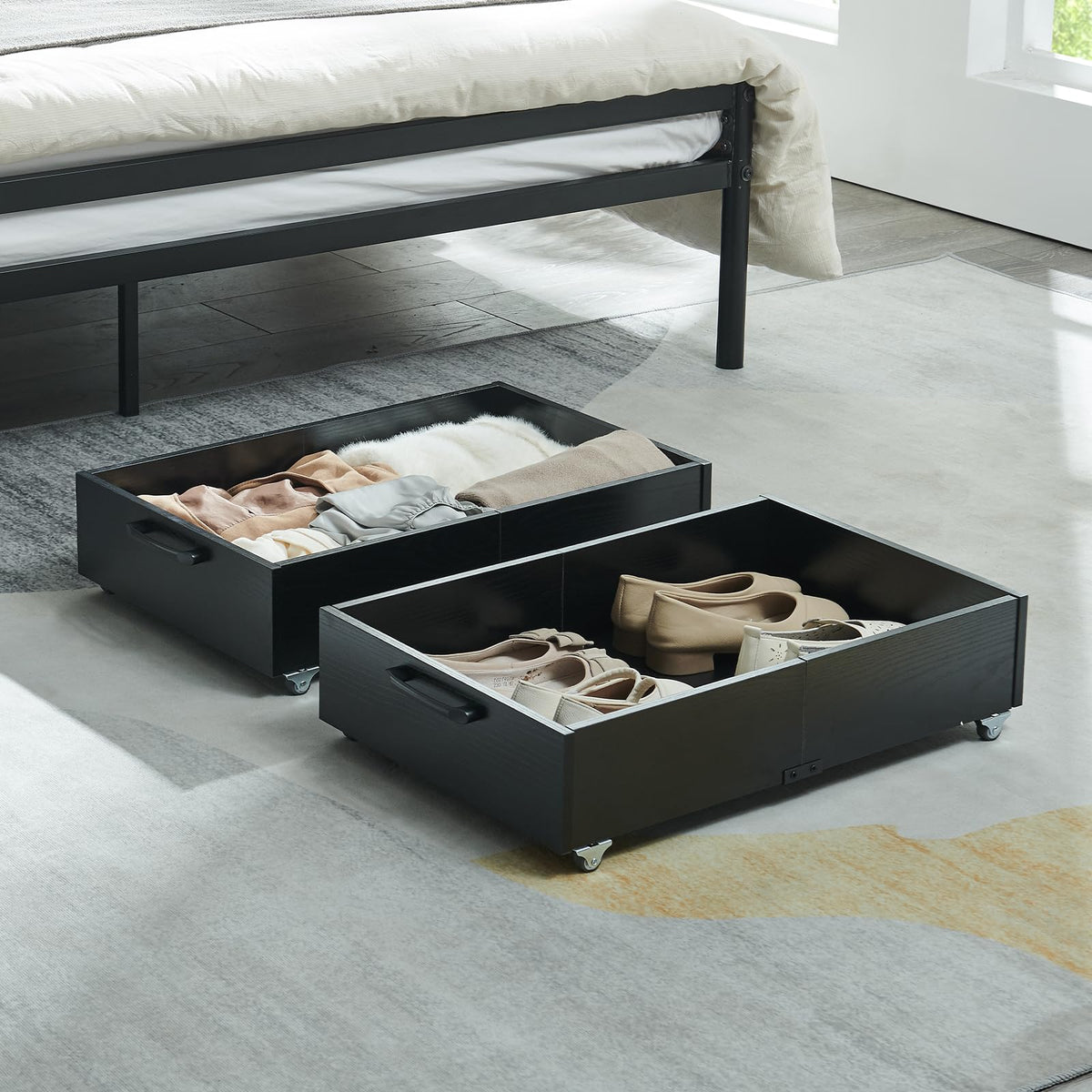 TIOPGHAD 2-Pack Under Bed Storage Drawers Organizer with Wheels, Brown