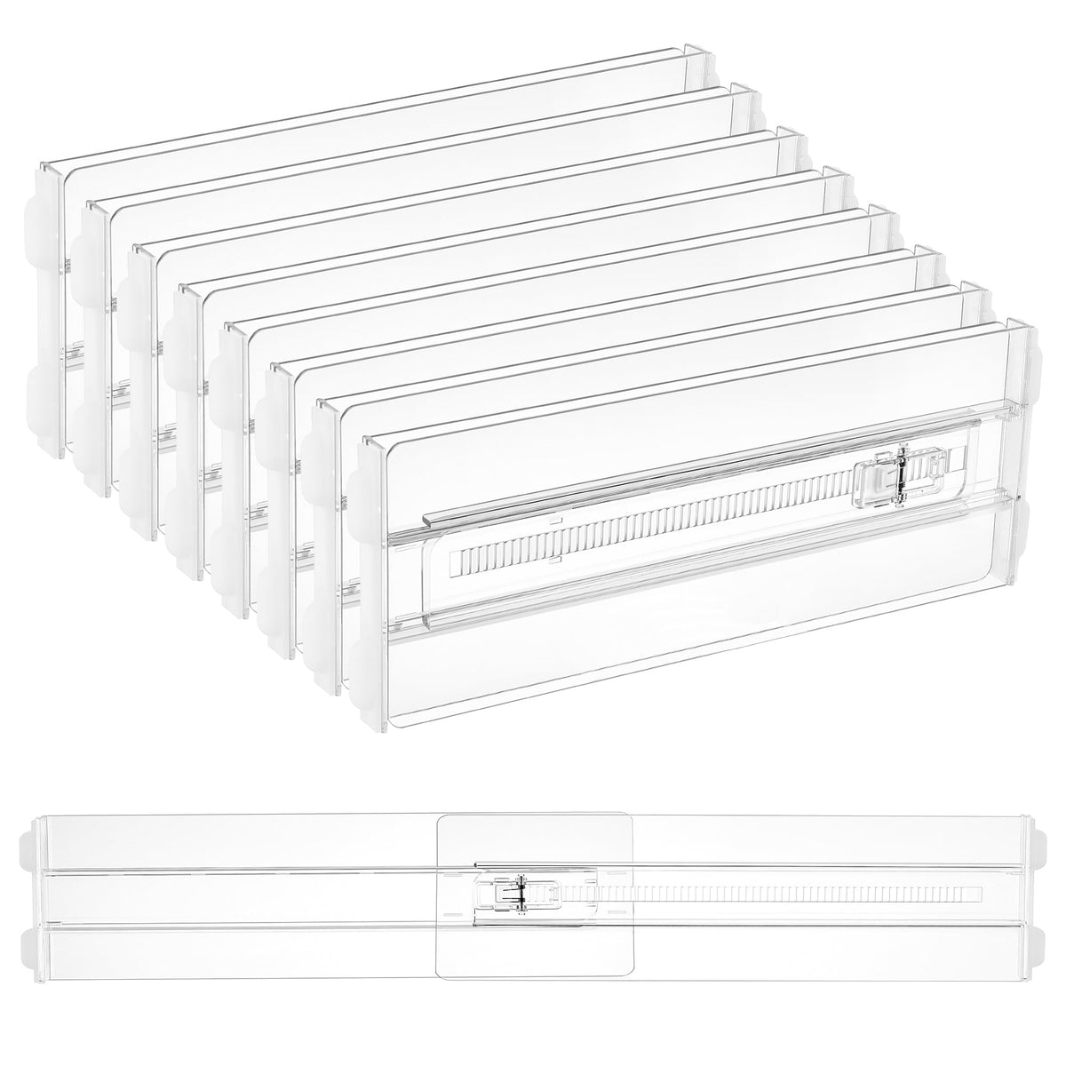 Vtopmart 8 Pack Drawer Dividers for Clothes, 4" High 10.2"-16.5" Adjustable Expandable Dresser Drawer Organizer, Clear Plastic Separators for Dresser, Baby Clothing, Underwear, Cosmetic, Toiletries