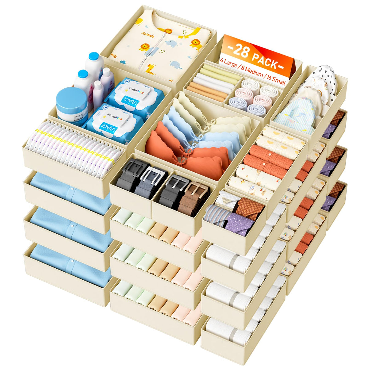 DIMJ Drawer Organizer Clothes - 20 Pack Closet Drawer Organizer Bins for Baby Clothes Storage, Fabric Dresser Organizer for Nursery Bedroom, Foldable Small Drawer Dividers for Underwear Socks