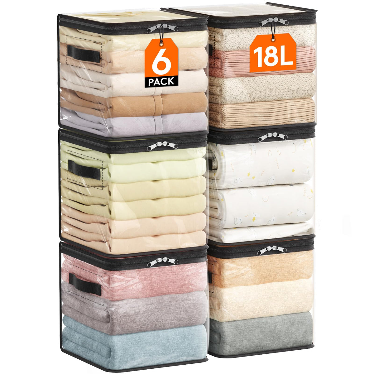 Lifewit 6 Pack Clear Clothes Storage Bags, Sweater Storage with Zipper, 36L
