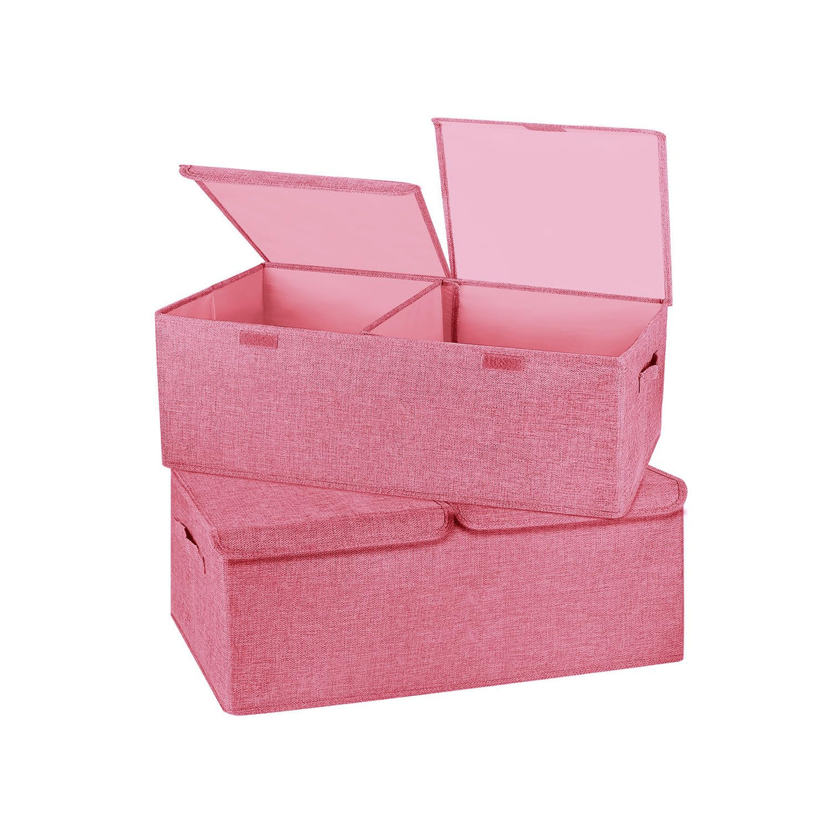2 Pack Large Storage Boxes with Lids and Handles, Collapsible Linen Storage Bins Organizer Containers Baskets Cube with Removable Divider for Home Bedroom Closet Office (Cream, Small)
