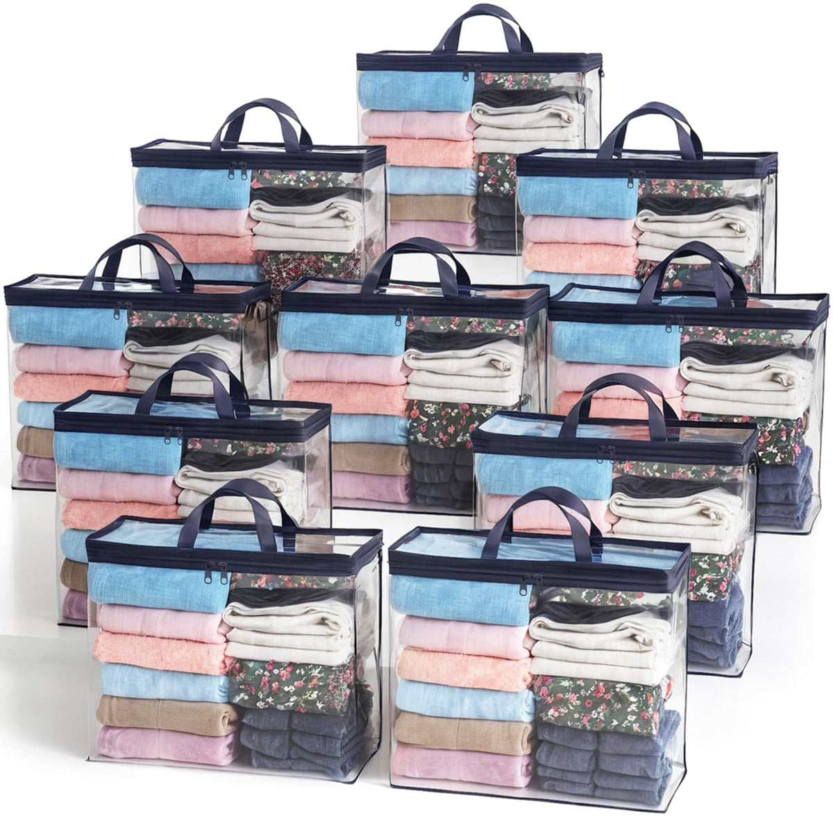 10PACK Clear Zippered Storage Bags for Clothes, 22L Plastic Clothes and Under-Bed Storage Organizers, Blanket Storage Bags for Bedding, Linen, Blankets, Comforters, Clothing & Toys (White)