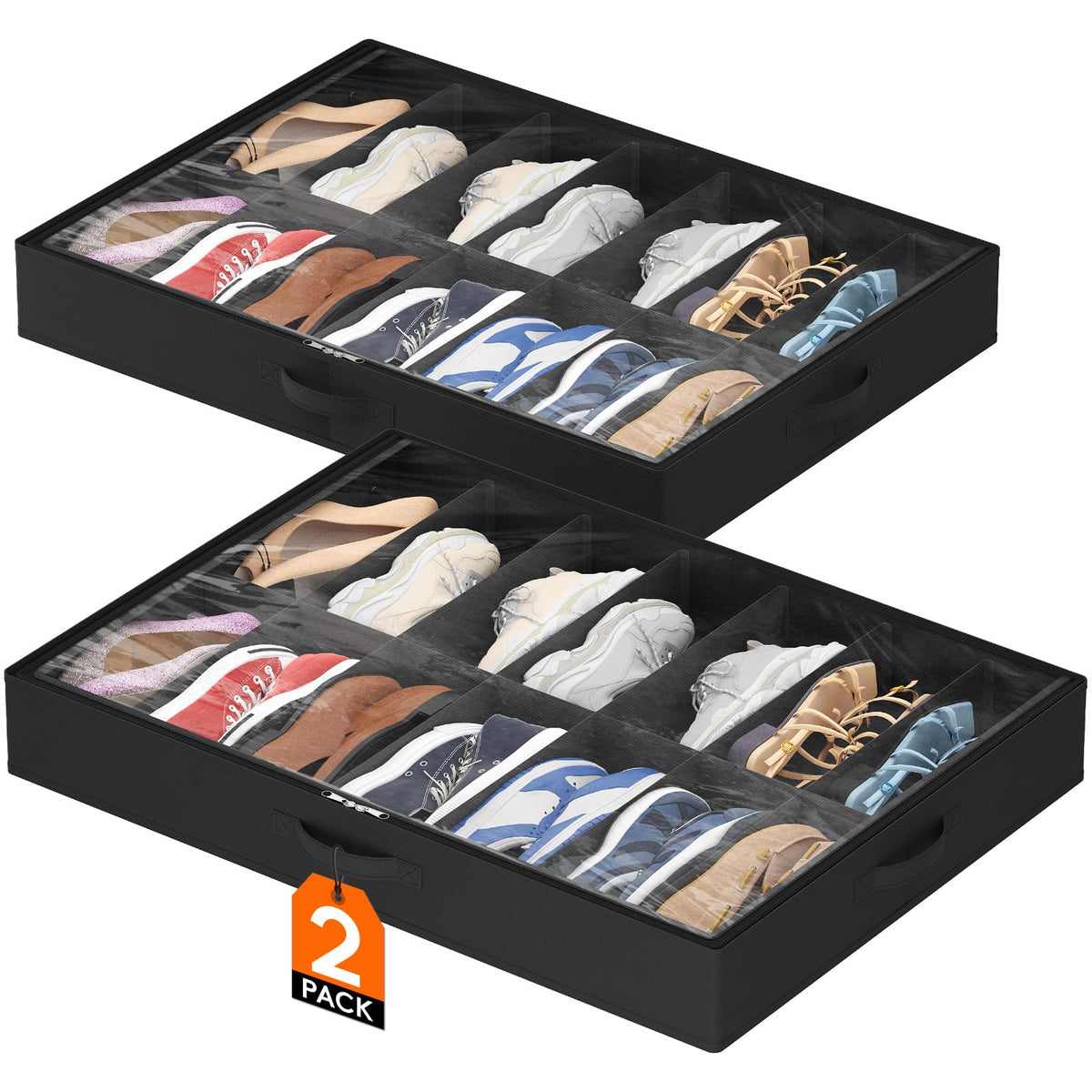 Lifewit Under Bed Shoe Storage Organizer Container, 3 Pack(12 Shoes Cells)