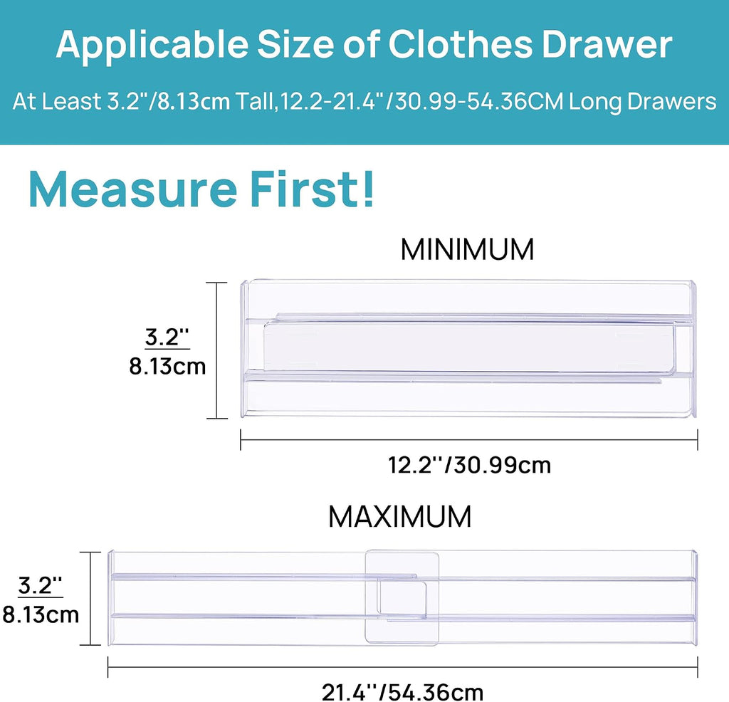 Vtopmart Drawer Dividers Organizers 8 Pack, Adjustable 3.2" High Expandable from 12.2-21.4" Kitchen Drawer Organizer, Clear Plastic Drawers Separators for Clothing, Installed by Double-sided Tape