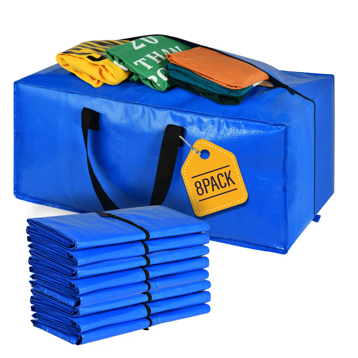 Heavy Duty Blue Moving Bags with Strong Zipper Handles Backpack Straps