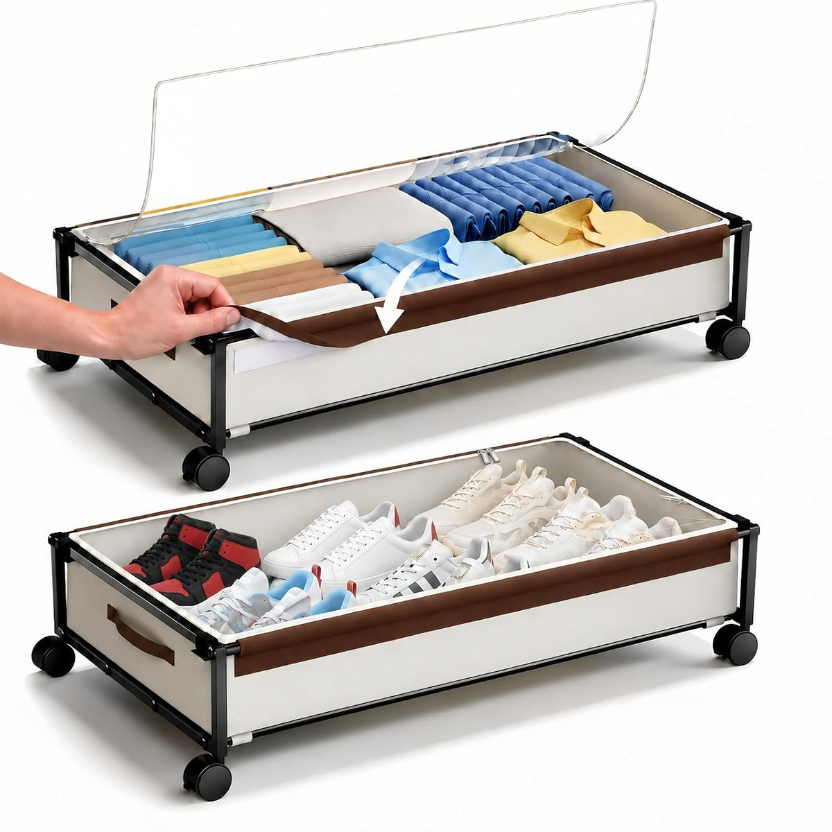 OMAIRA 2-Pack Under Bed Storage With Wheels,Underbed Shoe Storage Organizer