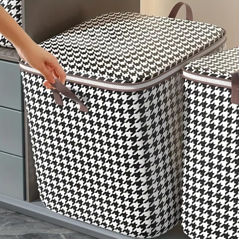 180L Large Storage Bag, Houndstooth Clothes Organizer, Zippered Storage Container with Handles for Clothing, Blankets, Bedding, Moving, Travel & Closet Organization