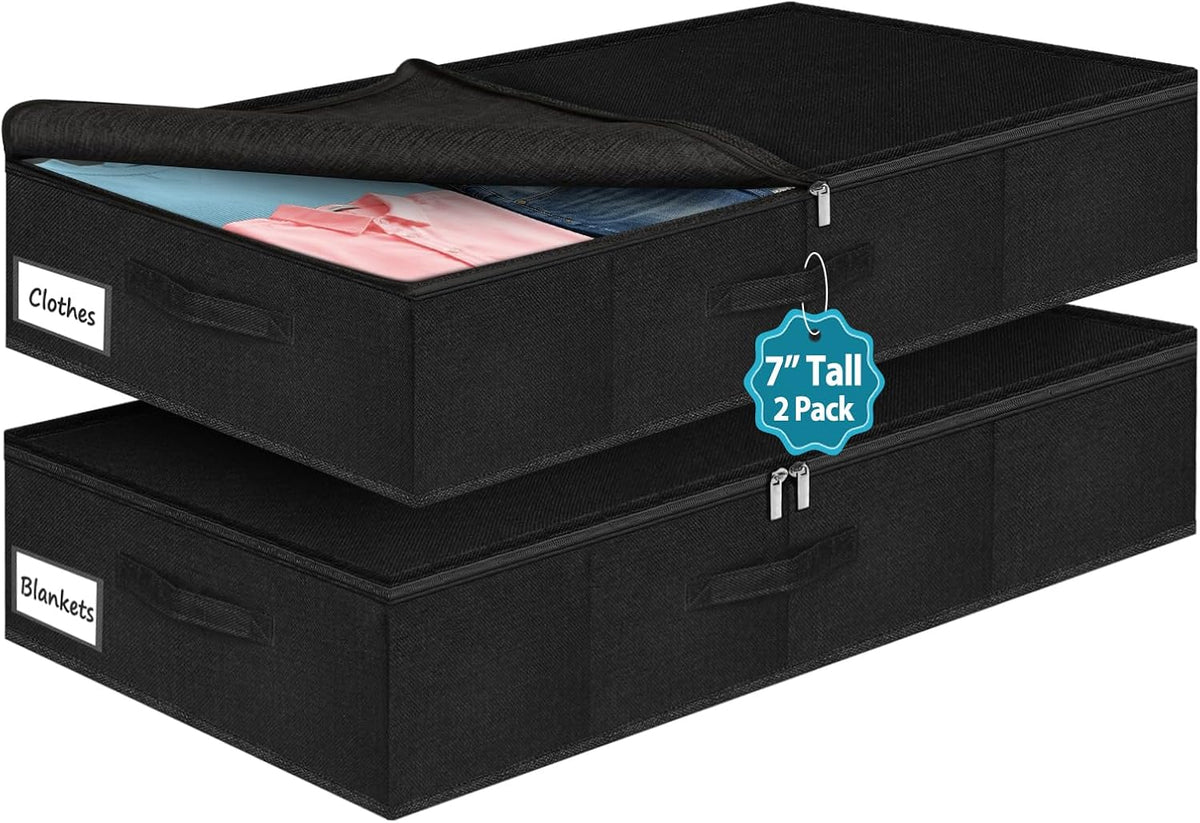 6.7-in Under Bed Storage Bin with Lid, Rigid Sides,2 Pack, Black