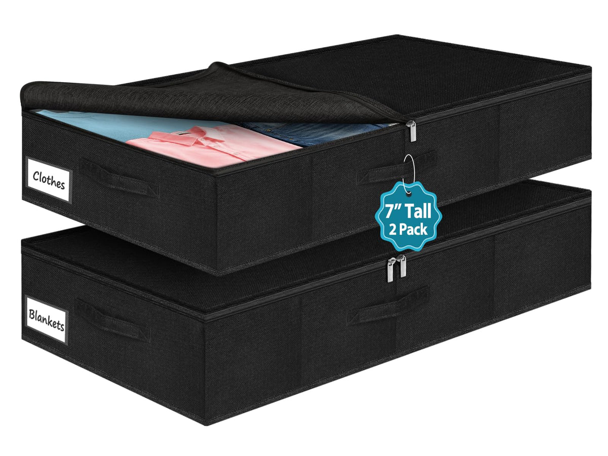 6.7-in Under Bed Storage Bin with Lid, Rigid Sides,2 Pack, Black