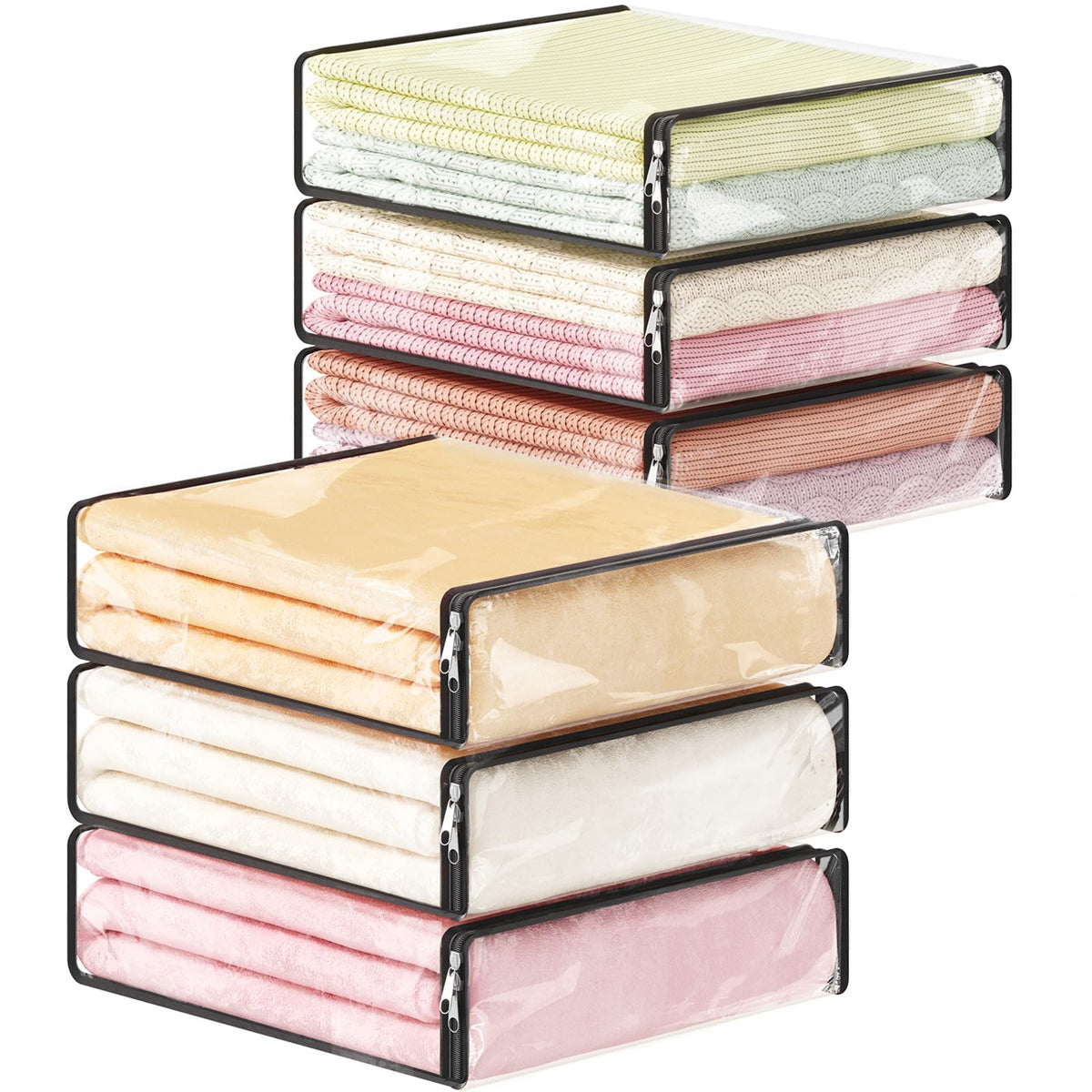 Lifewit 14L Clear Sheet Storage Bags with Zipper 3 Pack, Plastic Sweater Storage Bins for Clothing, Vinyl Foldable Clothes Containers Organizers for Closet, Blankets, Bedding 15.7 x 13.8 x 3.9 Inch
