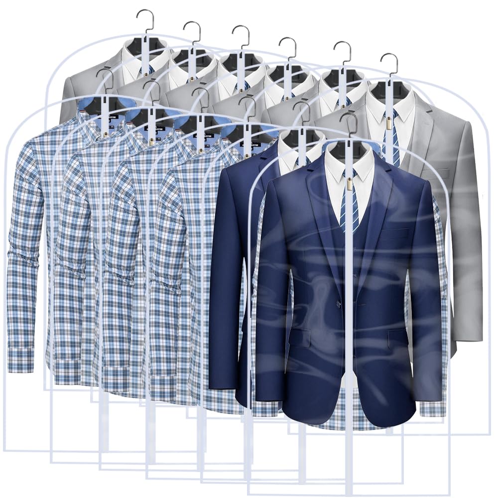 Garment Bags for Hanging Clothes Travel (Set of 12) Clothes Storage Bags Closet Cover for Open Closet with Zipper for Suit, Sweaters Travel Laundry Wardrobe Closet Garment Dust Cover
