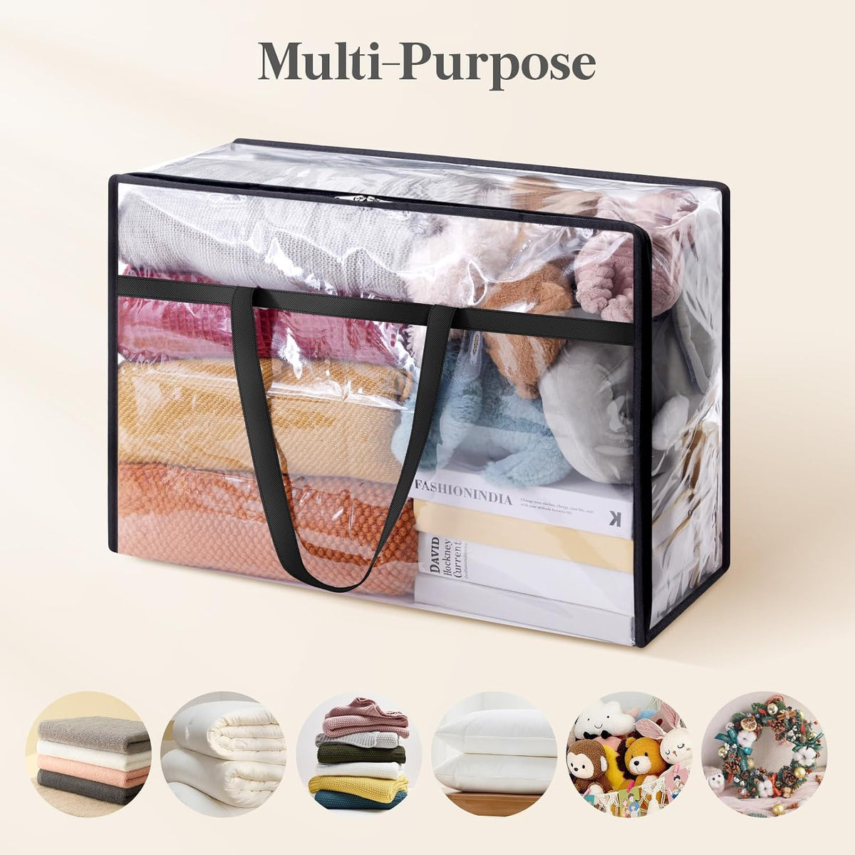 Lifewit 60L Clear Clothes Storage Bags,Plastic Foldable Blanket Storage Bag