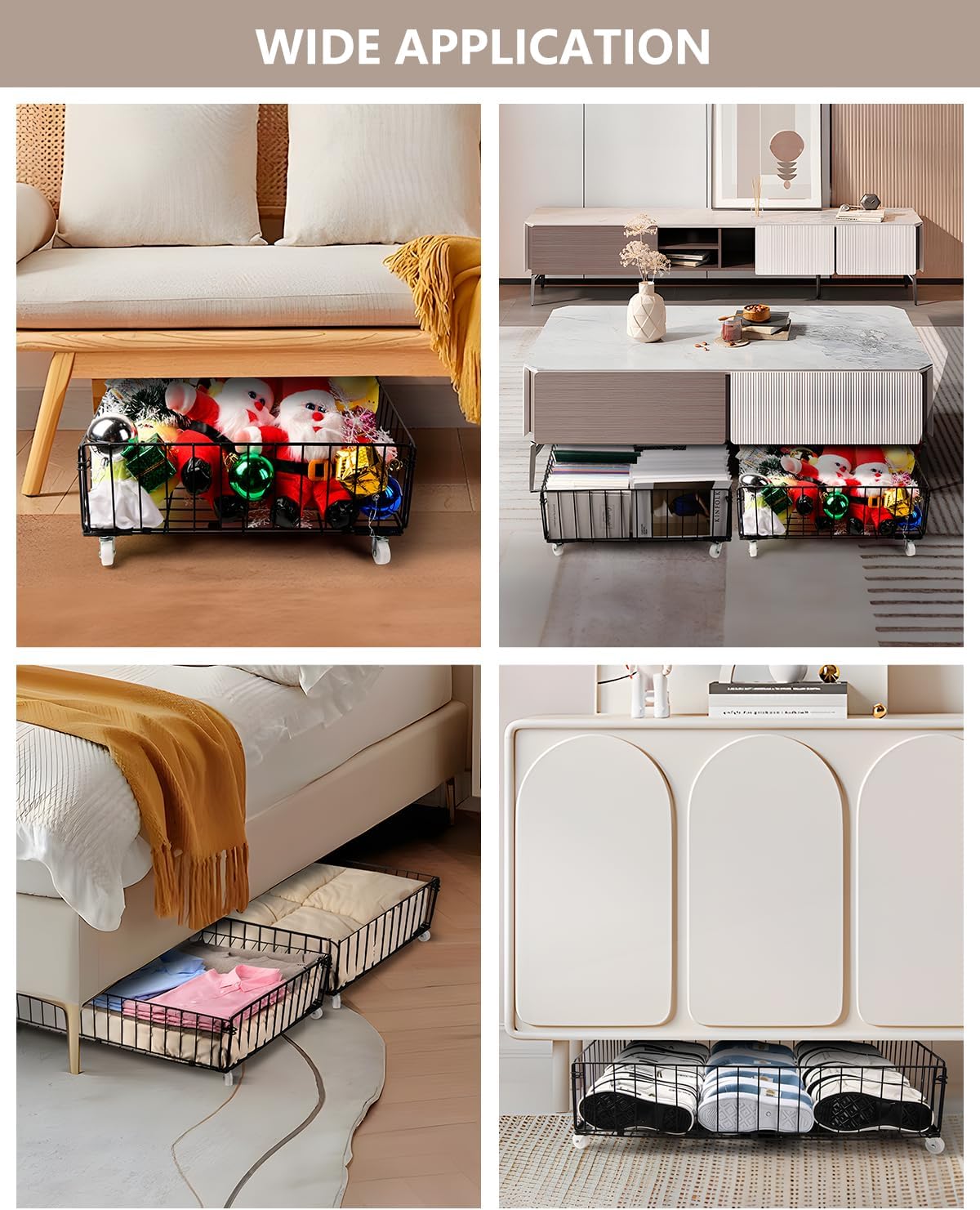 4 Pack Larger Under Bed Storage With Wheels,Rolling Under Bed Drawer,Under Bed Shoes Storage,Open Design, Large capacity,Suitable For Various Storage