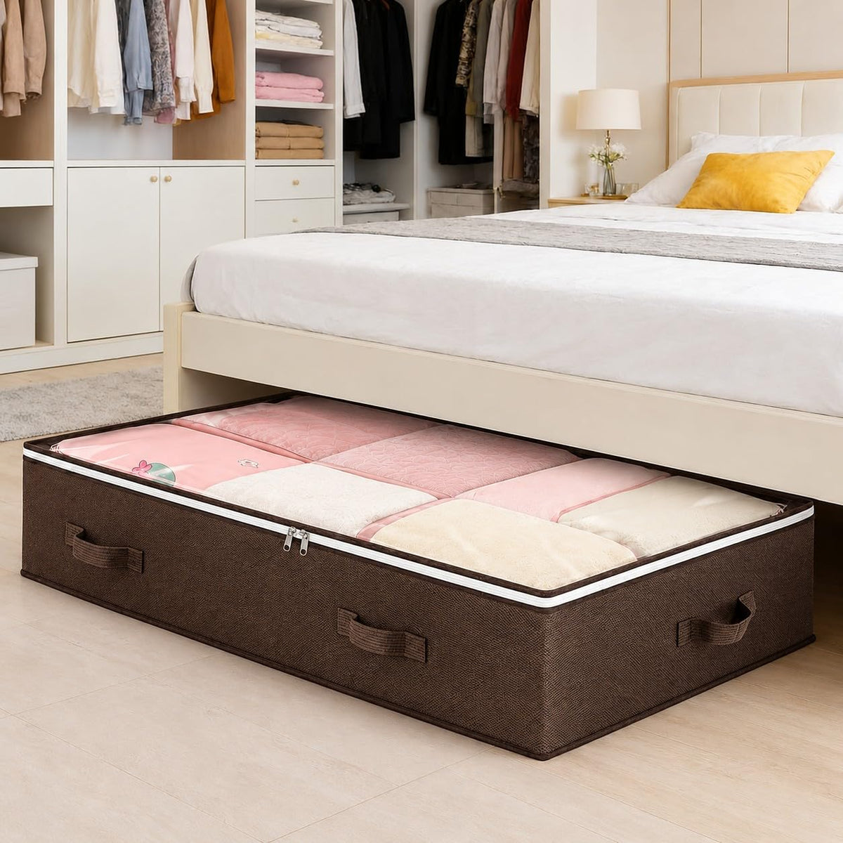 Under Bed Storage Box with Zipper Closure and Handles Low Profile for Bedroom, Living Room, Closet, Dorm & Storage Room, Black