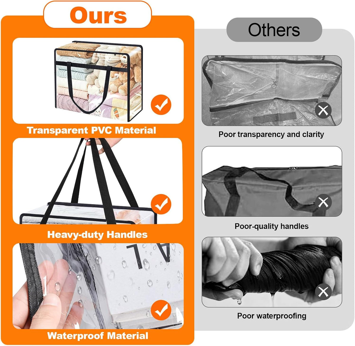 4 Pack Clear Clothes Storage Bags, 40L Vinyl Blanket Storage Containers with Heavy Duty Zipper, Foldable Moving Bags, Closet Organizers for Bedding, Clothing, Comforters, Linens, Duvet