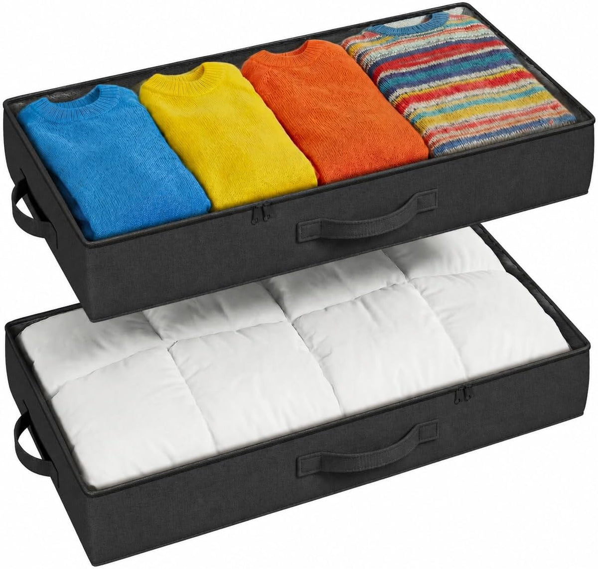2-Pack Under Bed Storage Containers, 4.5 Inches Tall Clothes Storage, Black