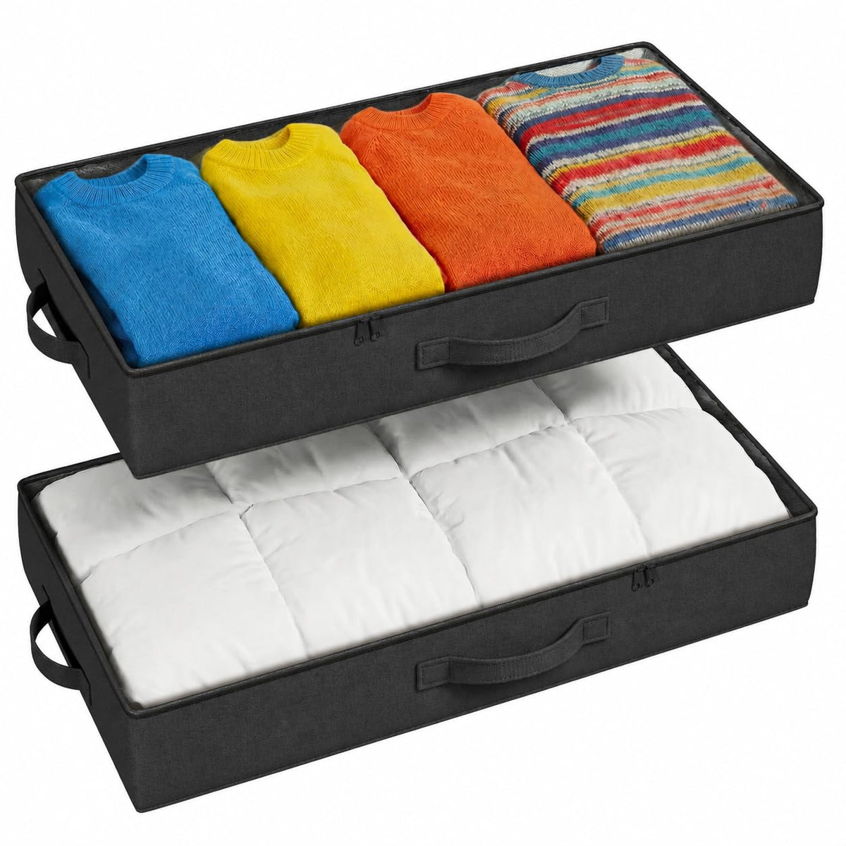 2-Pack Under Bed Storage Containers, 4.5 Inches Tall Clothes Storage, Black
