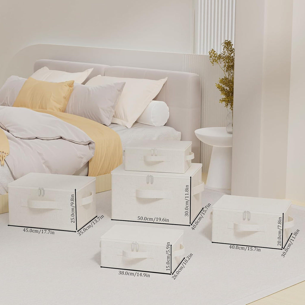 Underbed Storage Baskets with Lids,14.9x10.2x5.9in,Beige,2 Pack