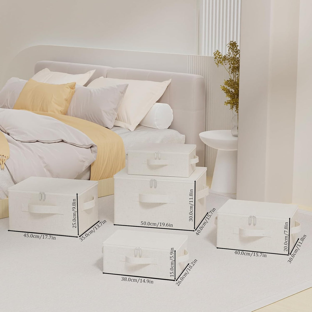 Underbed Storage Baskets with Lids,14.9x10.2x5.9in,Beige,2 Pack