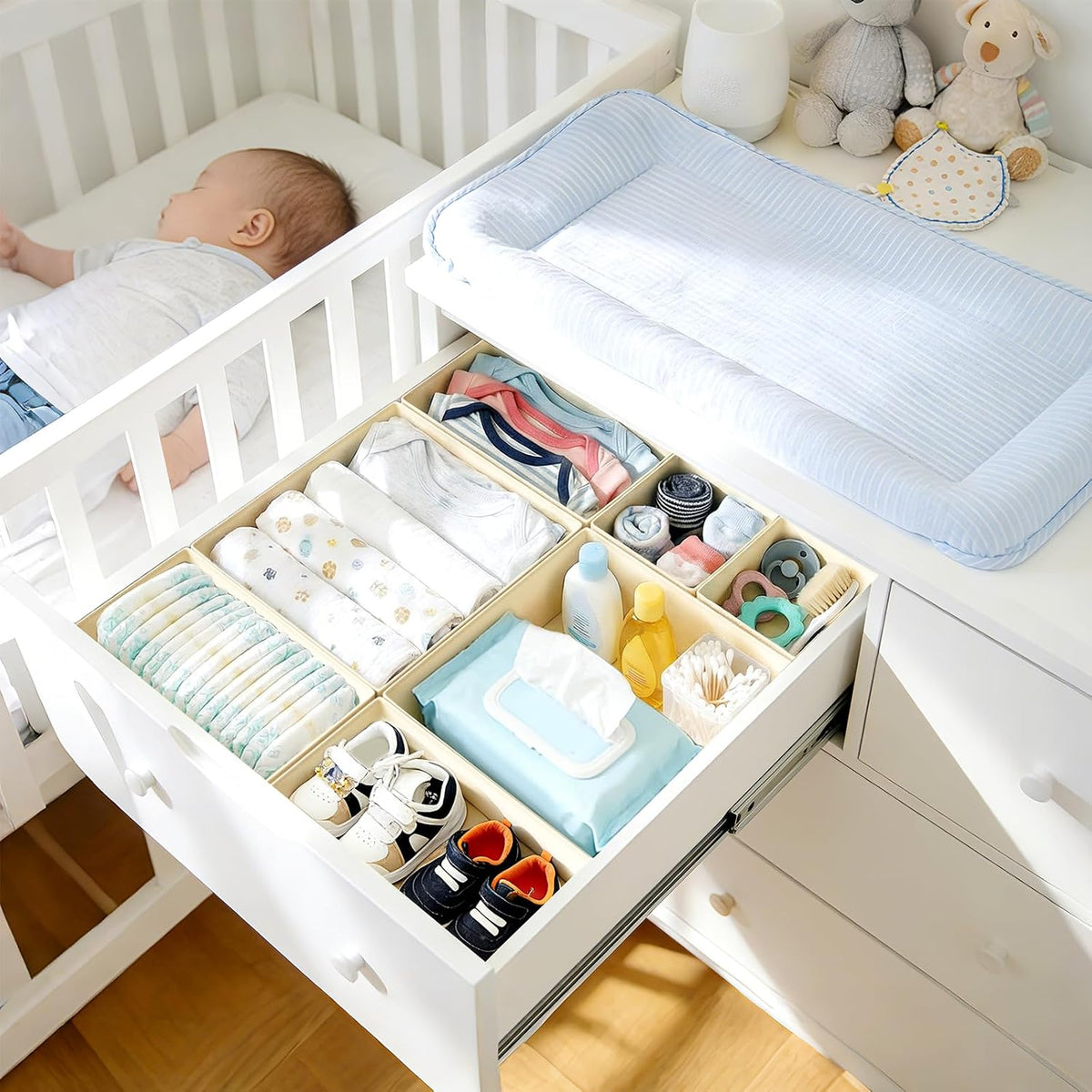 DIMJ Drawer Organizer Clothes - 20 Pack Closet Drawer Organizer Bins for Baby Clothes Storage, Fabric Dresser Organizer for Nursery Bedroom, Foldable Small Drawer Dividers for Underwear Socks