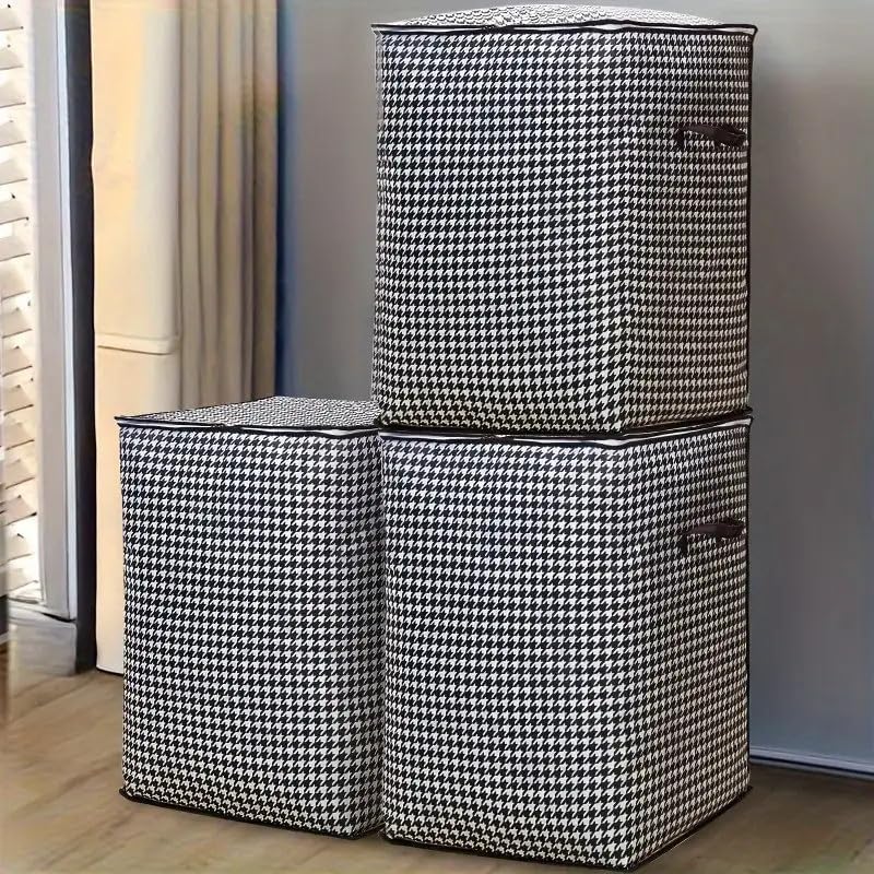 180L Large Storage Bag, Houndstooth Clothes Organizer, Zippered Storage Container with Handles for Clothing, Blankets, Bedding, Moving, Travel & Closet Organization