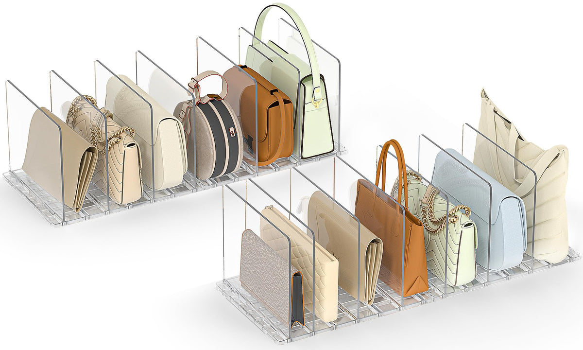 SortNStore Bag & Purse Organizer for Closet: Adjustable Clear Dividers