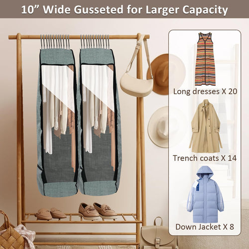 2PCS 50”Garment Bags for Hanging Clothes,Chakera Large Breathable Garment Bag for Closet Storage with 10”Gusseted,Clear Clothing Storage Garment Cover for Dress Sweater with Double Zipper,Grey