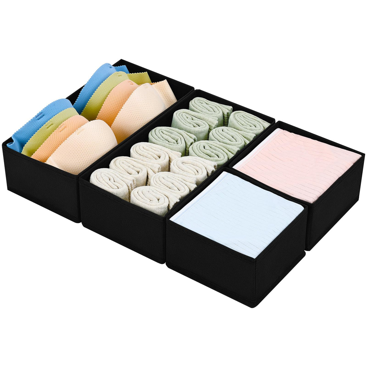 DIMJ Drawer Organizers Clothes, Dresser Organizer Bins for Baby Clothes,Underwear and Sock, Fabric Closet Organization and Storage Boxs, Drawer Dividers for Nursery, Clothing, Tie - 4 Pack, Beige
