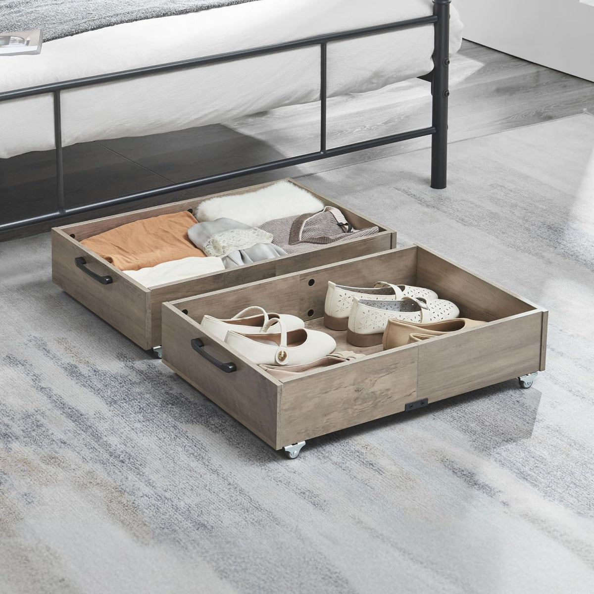 TIOPGHAD 2-Pack Under Bed Storage Drawers Organizer with Wheels, Brown