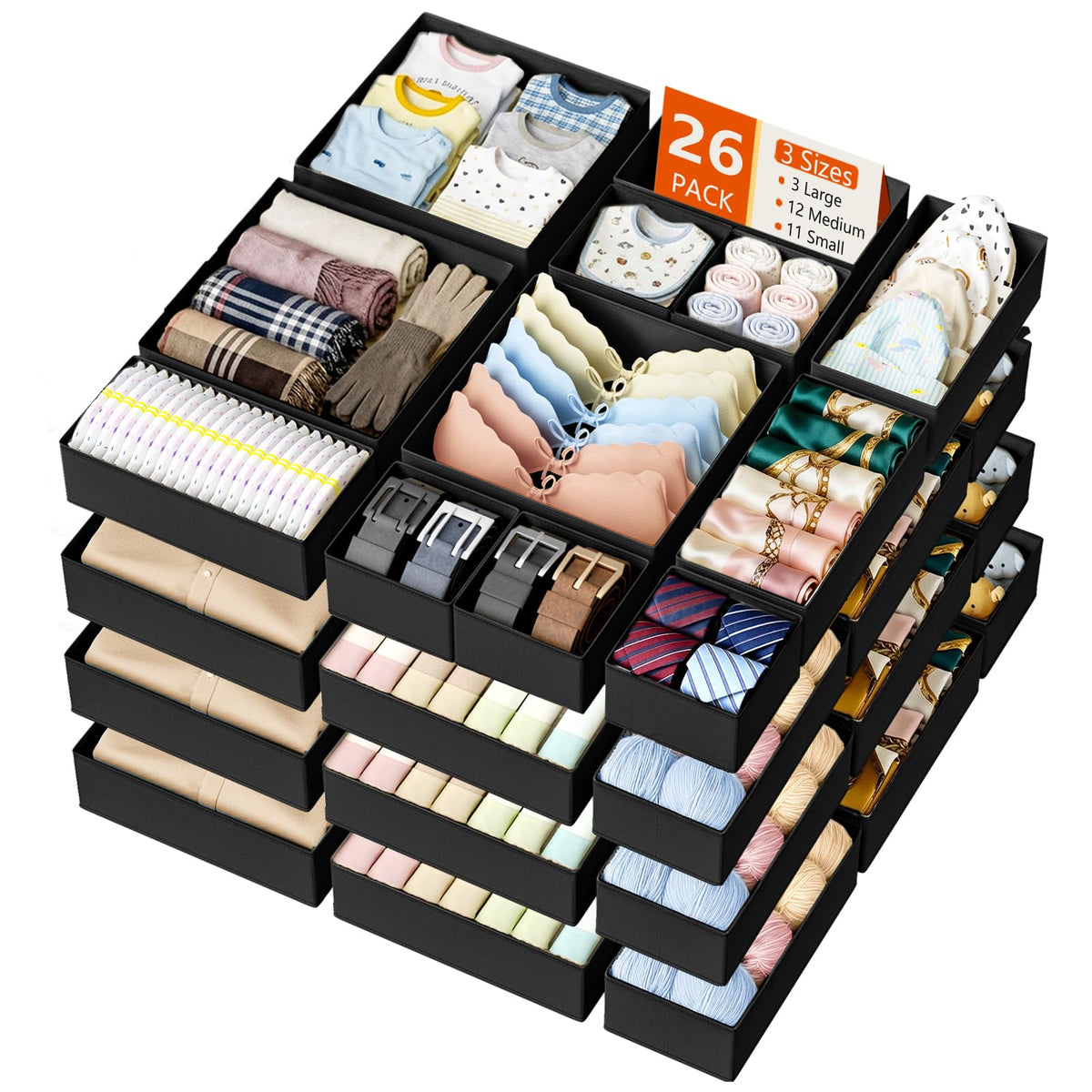 DIMJ Drawer Organizer Clothes - 20 Pack Closet Drawer Organizer Bins for Baby Clothes Storage, Fabric Dresser Organizer for Nursery Bedroom, Foldable Small Drawer Dividers for Underwear Socks