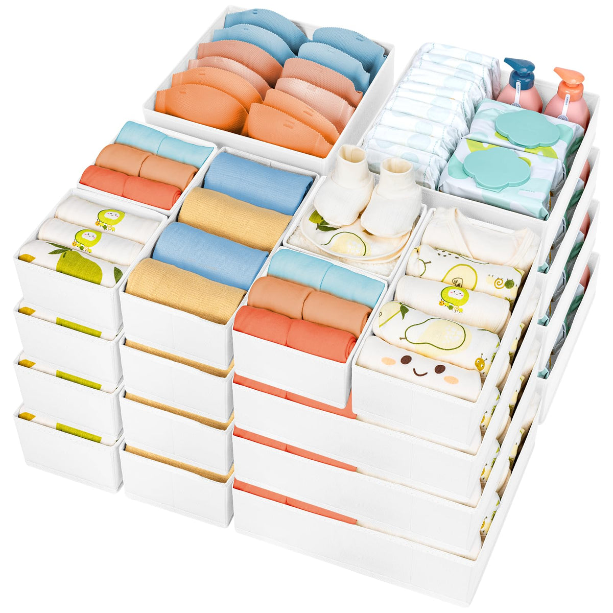 DIMJ Drawer Organizer Clothes, 12 Pack Dresser Organizer for Nursery, Baby Clothes, Underwears, Sock, Fabric Dresser Bins, Drawer Dividers, Foldable Closet Organizers and Storage(Beige)