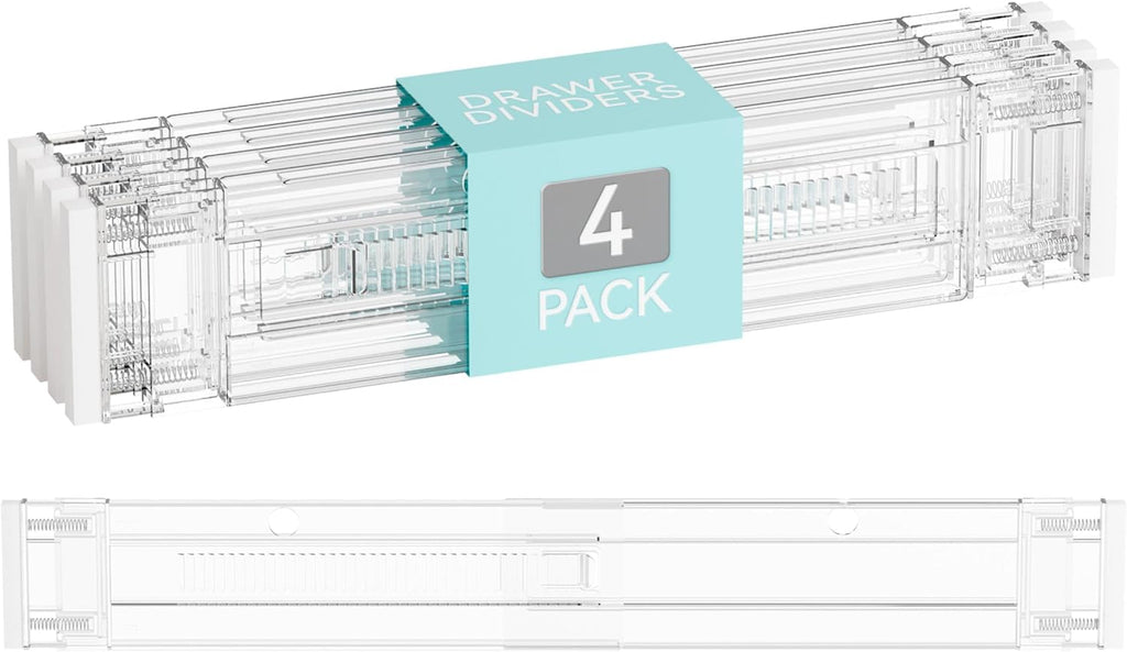 Yieach 4 Pack 3.2 Inch Shallow Acrylic Drawer Dividers for Clothes -Expandable from 15-21''- Adjustable Drawer Dividers for Baby Clothing,Sock,Underwear,Clear in Drawer Separators for Dresser,Kitchen