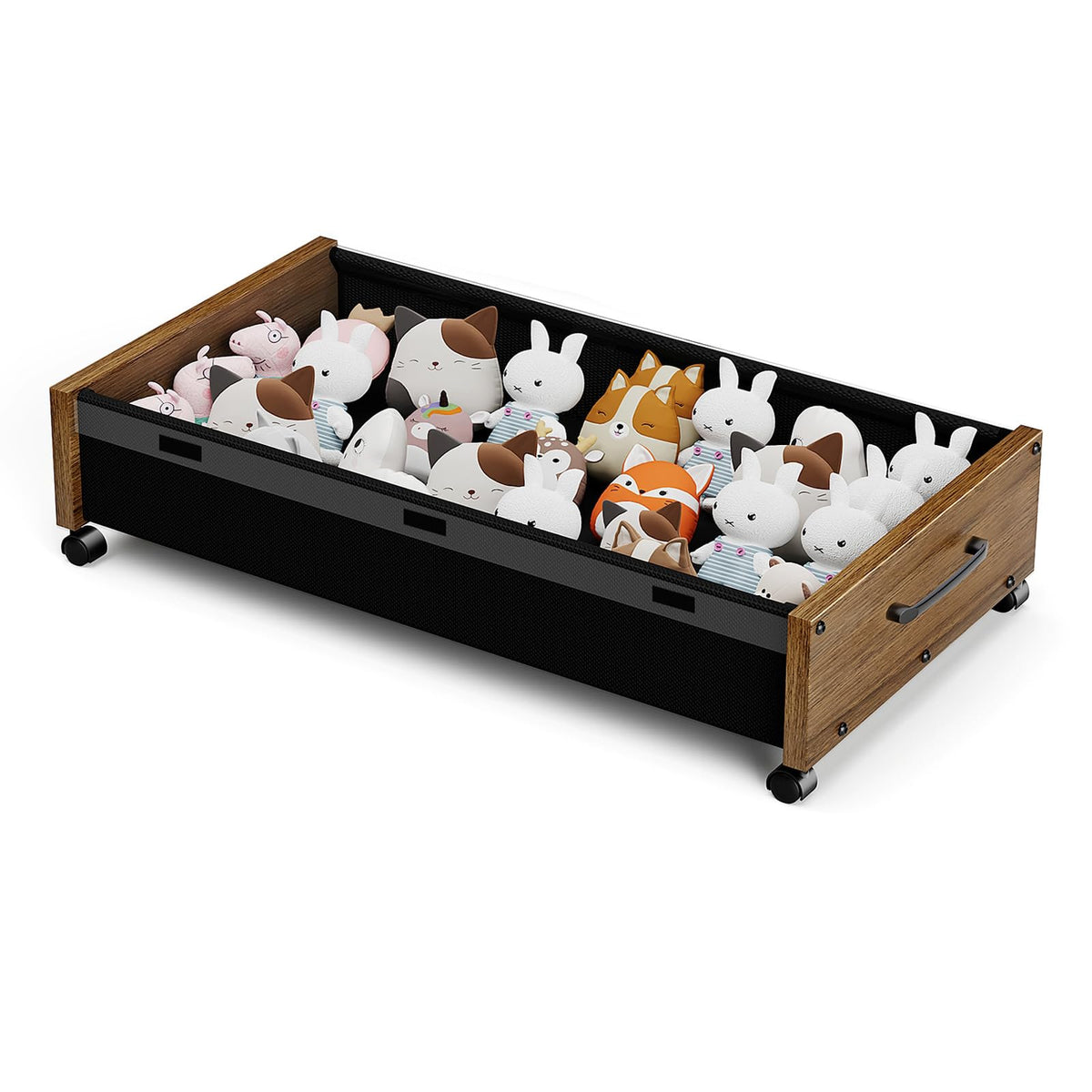 KITHELP Wooden Under Bed Storage with Wheels, Rolling Under the Bed Storage Bins with Removable Lid, Metal Under Bed Drawers for Clothes and Shoes in Bedroom or Living Room (White-2pack)
