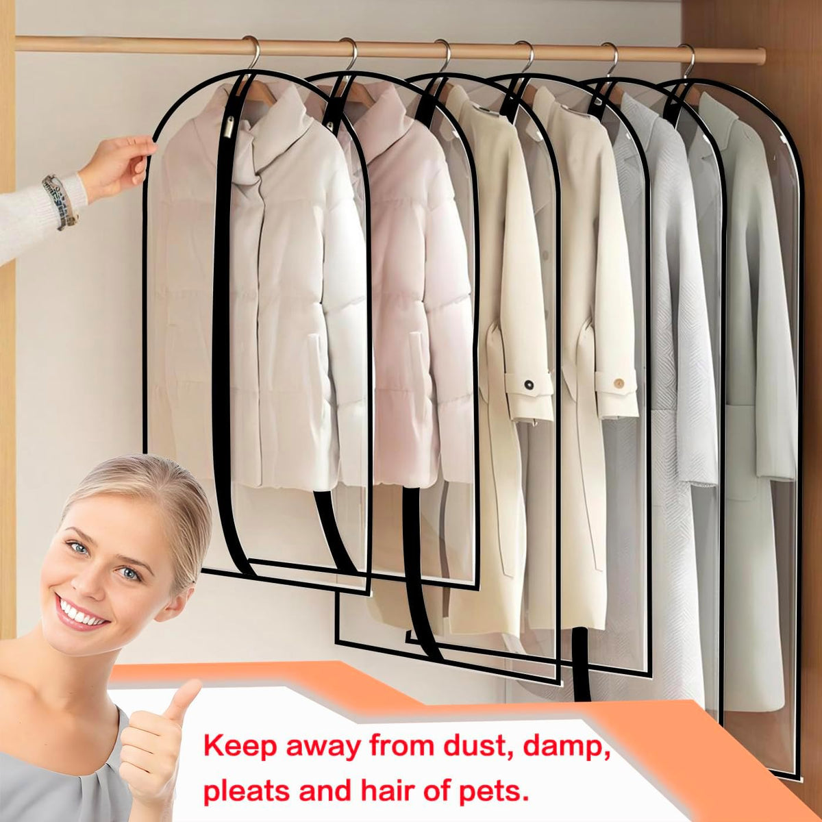 Garment Bags for Hanging Clothes Travel (Set of 12) Clothes Storage Bags Closet Cover for Open Closet with Zipper for Suit, Sweaters Travel Laundry Wardrobe Closet Garment Dust Cover