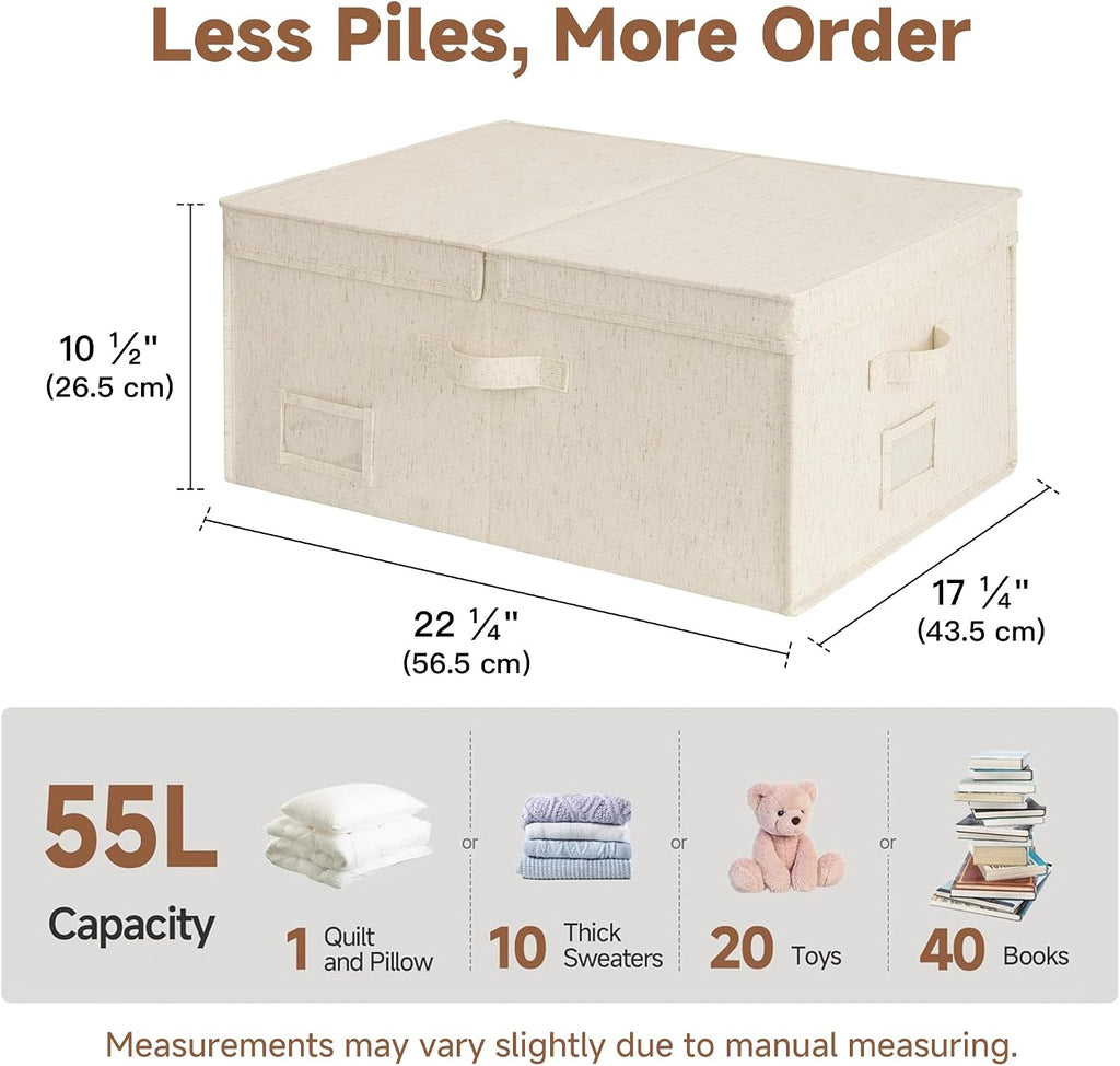 StorageWorks Large Decorative Storage Boxes with Lids, Beige Linen