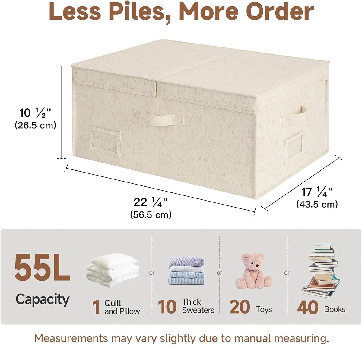 StorageWorks Large Decorative Storage Boxes with Lids, Beige Linen