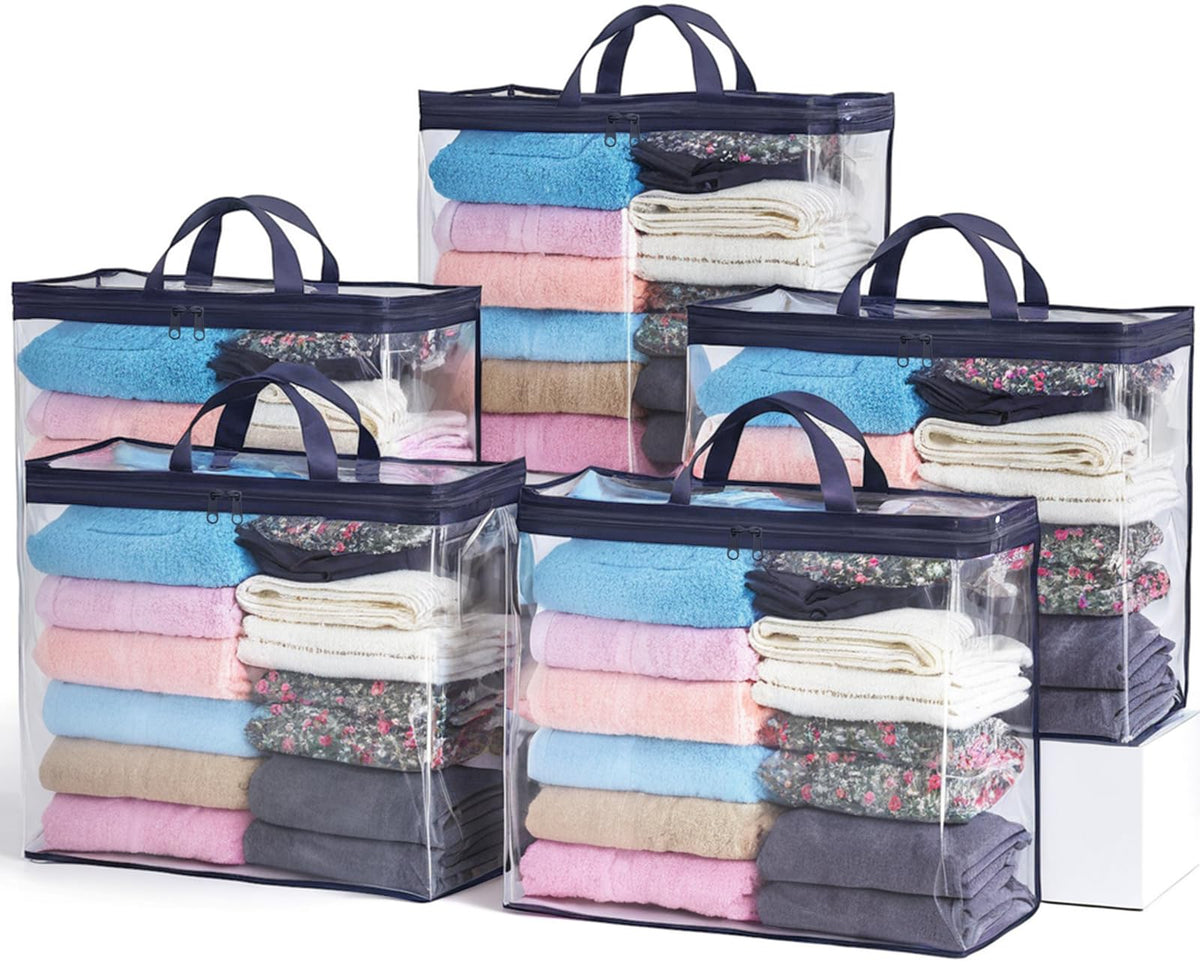 10PACK Clear Zippered Storage Bags for Clothes, 22L Plastic Clothes and Under-Bed Storage Organizers, Blanket Storage Bags for Bedding, Linen, Blankets, Comforters, Clothing & Toys (White)
