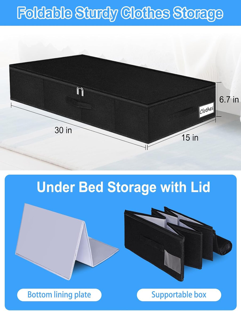 6.7-in Under Bed Storage Bin with Lid, Rigid Sides,2 Pack, Black