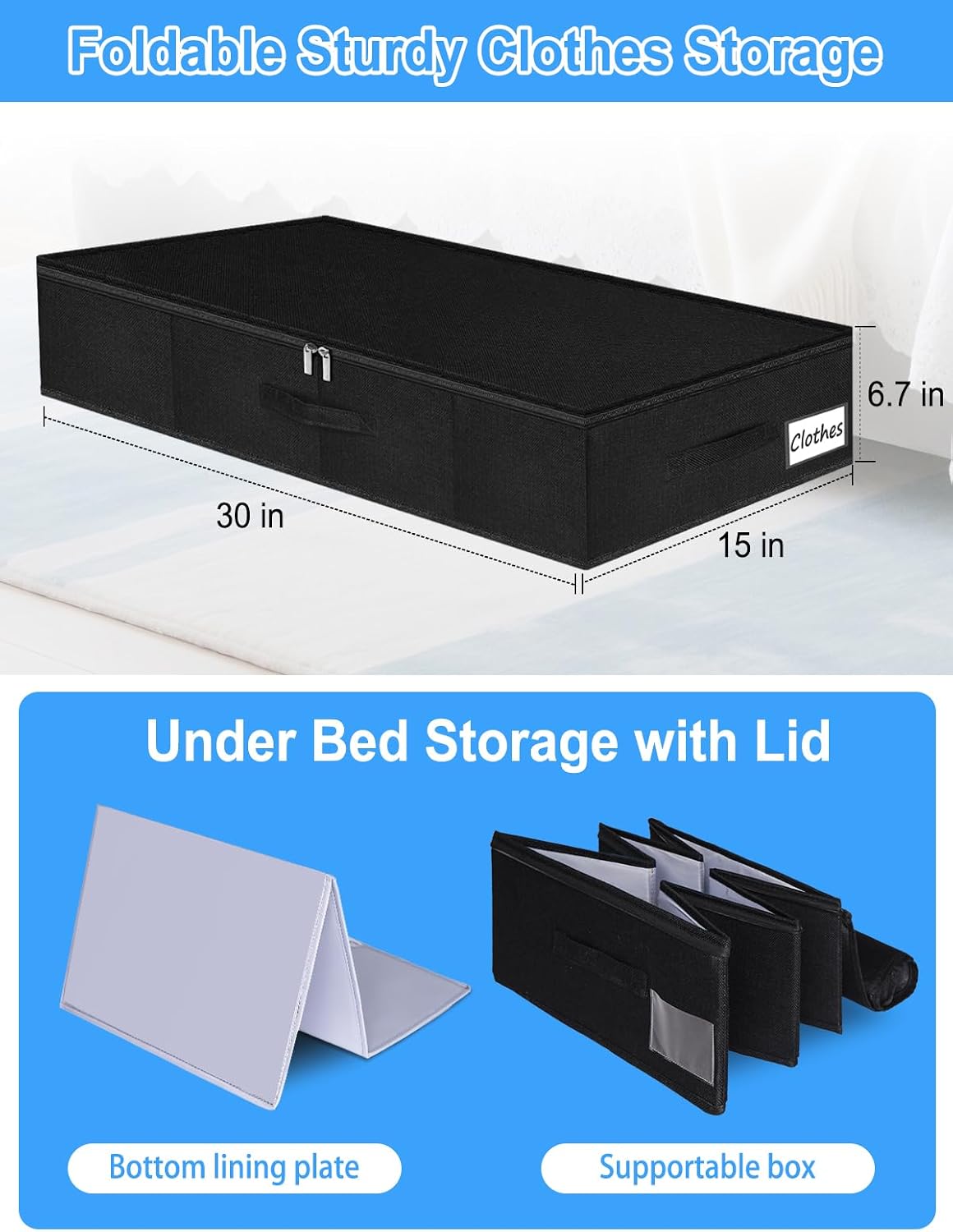 6.7-in Under Bed Storage Bin with Lid, Rigid Sides,2 Pack, Black