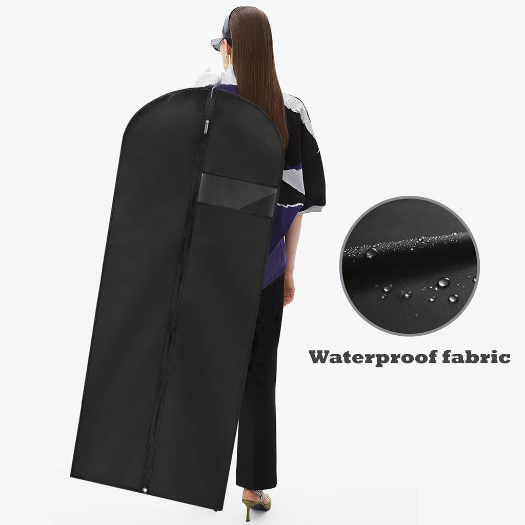 Dress Bags for Gowns Long, 65'' Garment Bags for Hanging Clothes, Suit Bag Cover for Storage and Travel, 2 Pack (Black)