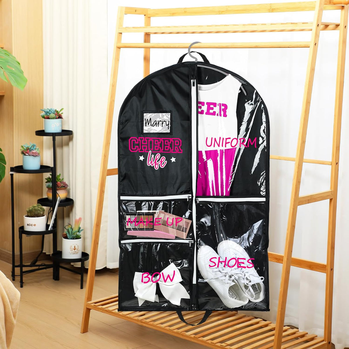 Blushtier 40" Cheer Uniform Garment Bag Cheerleading, Black,Rose Red