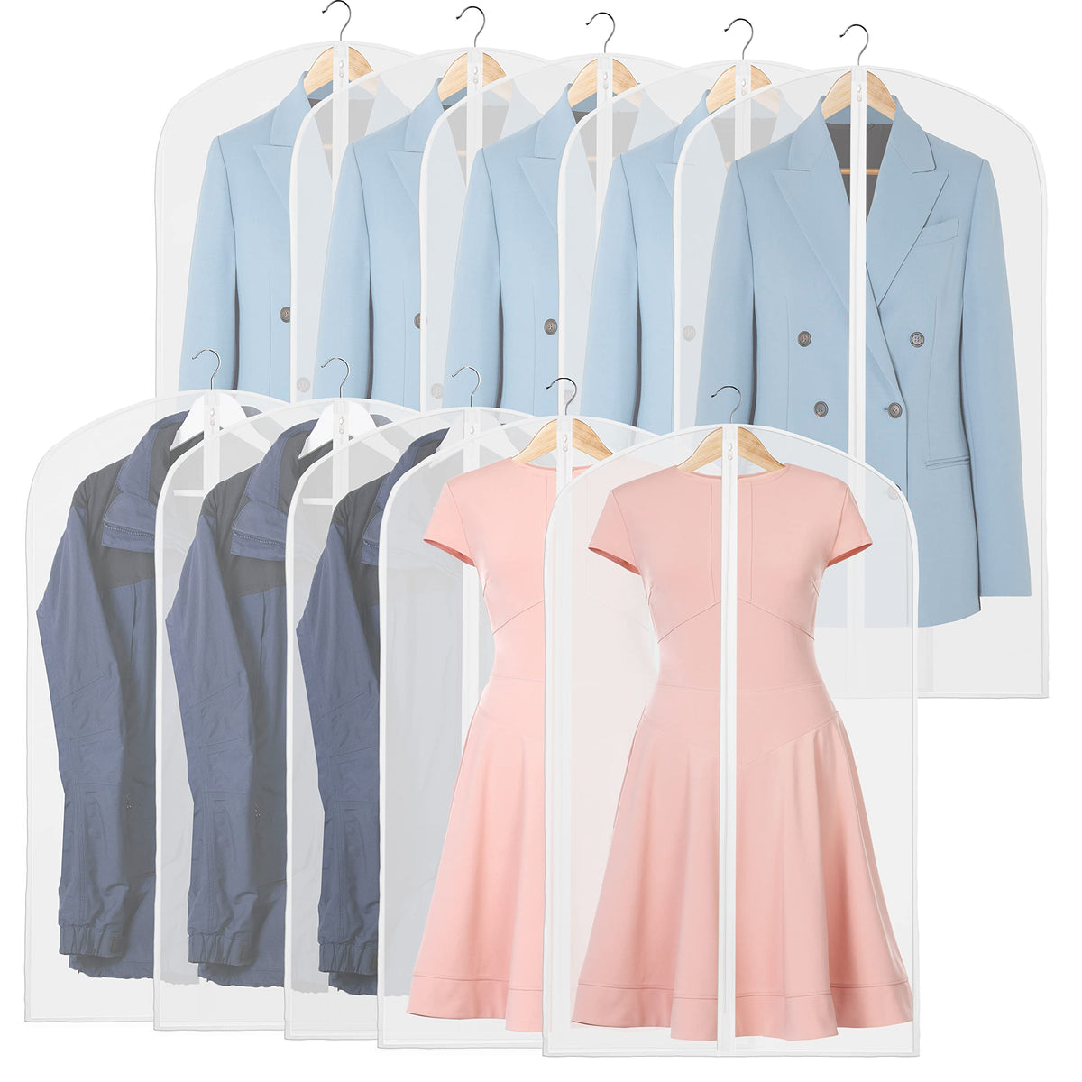 Simple Houseware 40-Inch Translucent Garment Bags with Zipper, 5 Pack
