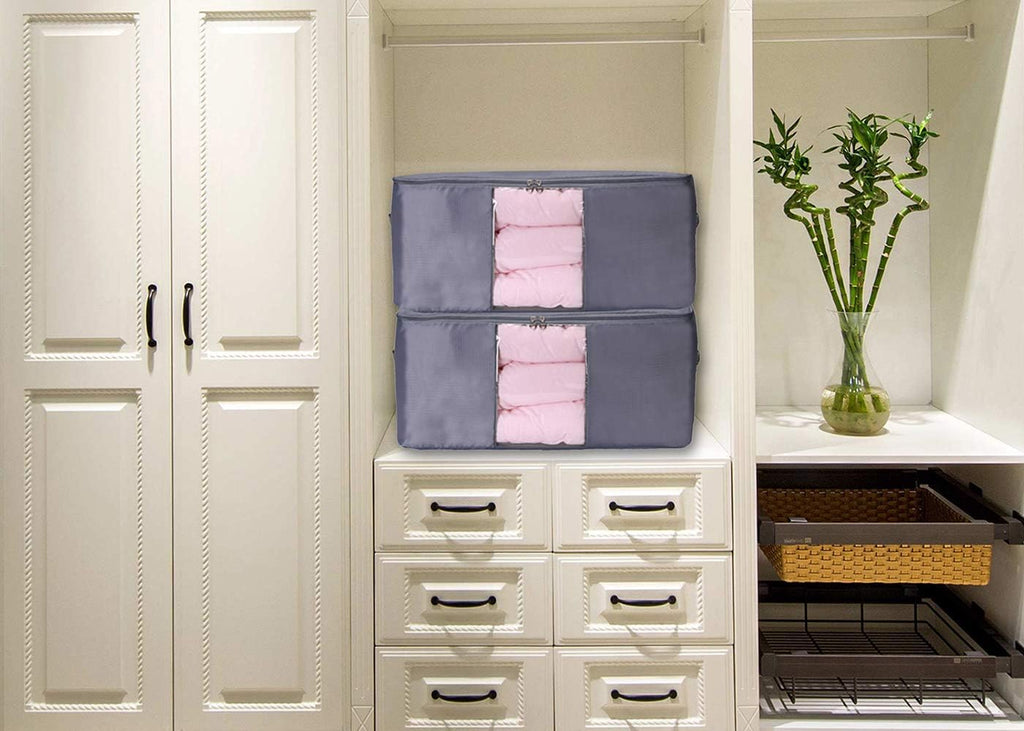 Comforter Storage Bags Pack of 2,Pillow Beddings/Blanket Clothes Organizer Storage Containers with Zippers,Breathable and Moistureproof(Grey 2pcs, XXL)
